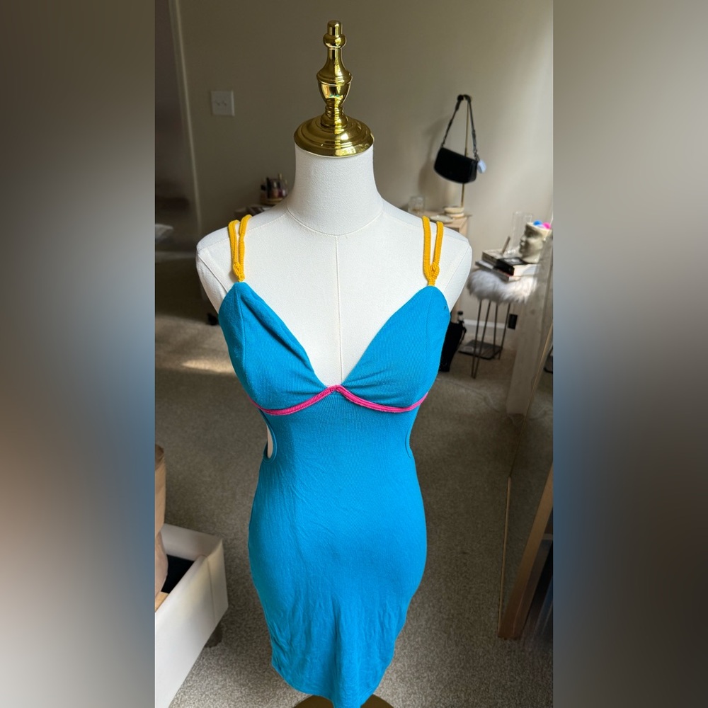 Vibrant Blue Chemise with Yellow and Pink Accents